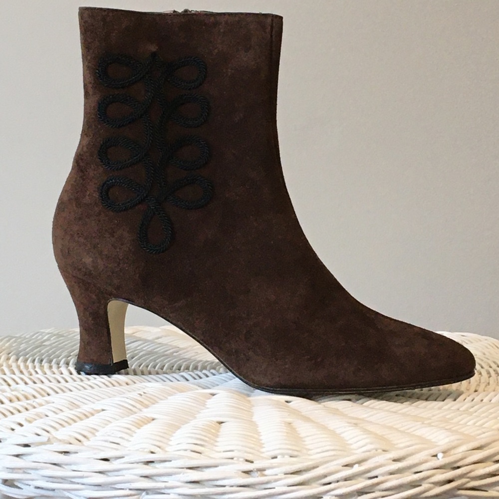 NEW Vintage PROXY Suede Side Zip Booties Soutache NWOT